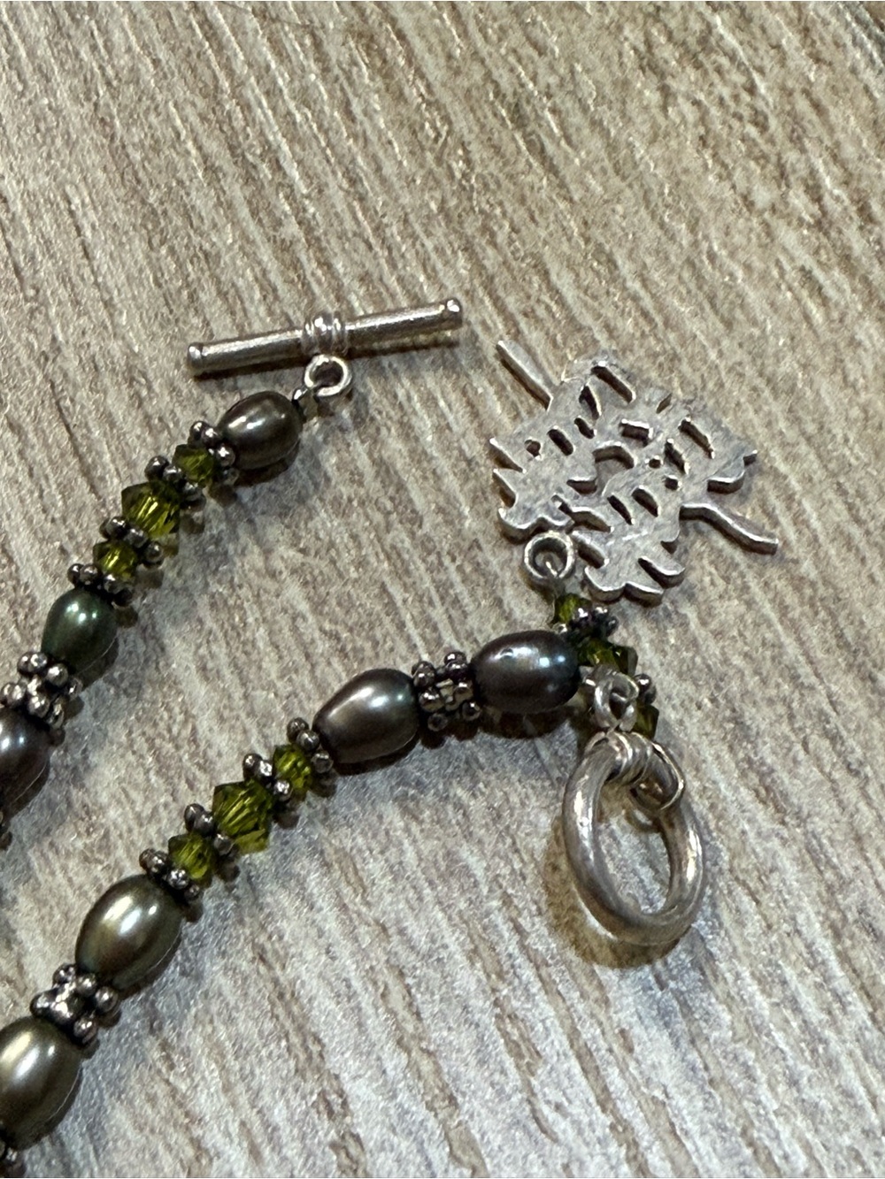 Peacock Freshwater Pearl Olive Green Crystal Beaded Necklace 19” Artisan - Picture 8 of 15